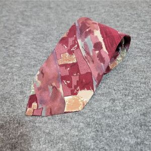 Vtg 90's Christian Dior Red Silk Tie Abstract Paint Pattern